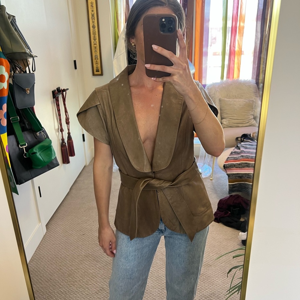 Cache Brown Leather Detail Top